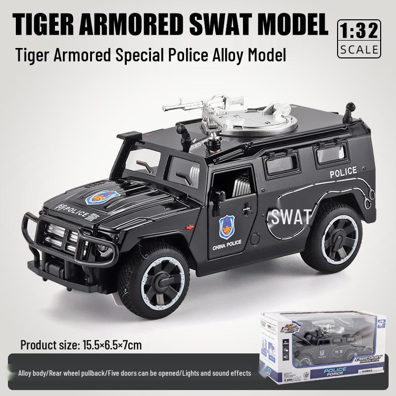 1:32 Pull-Back Alloy Police Car Toy with Lights & Sound – Six-Opening Doors for Kids