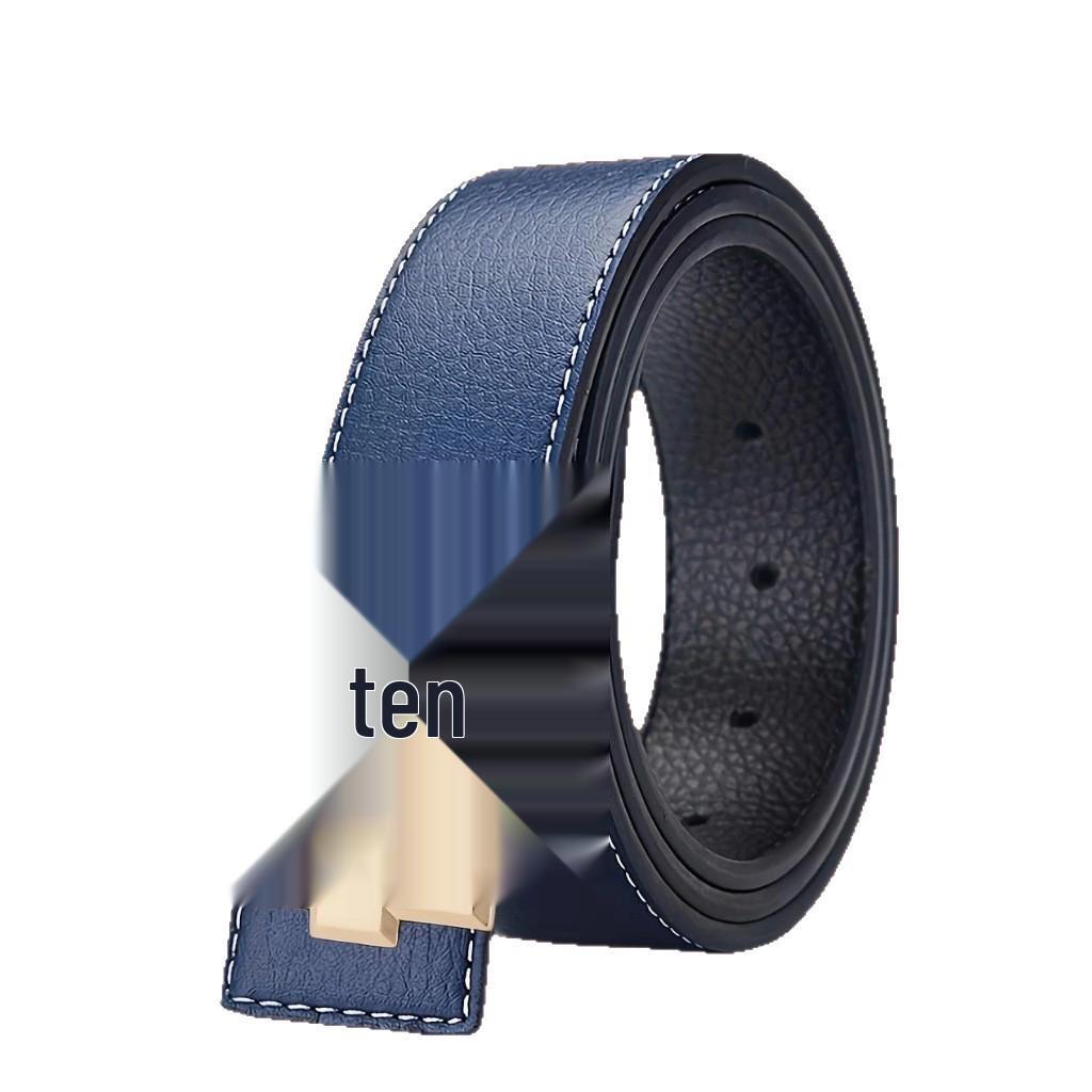 Unisex Korean H Buckle Genuine Leather Belt with Lychee Grain Design