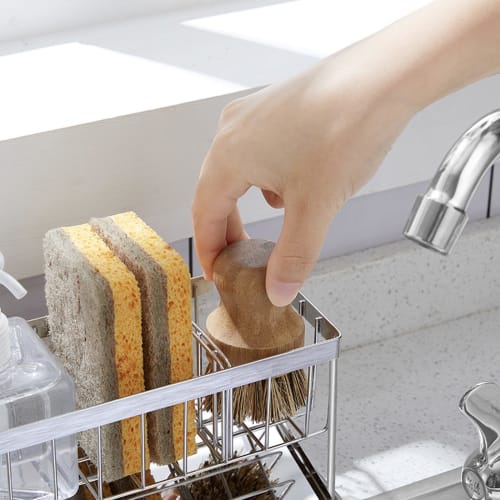 TATIU Sponge Holder, Kitchen Sponge Holder, Water Flowing, Rustproof, Stainless Steel, Scrubber Holder, Kitchen, Bathroom, Storage, Movable Divider, D