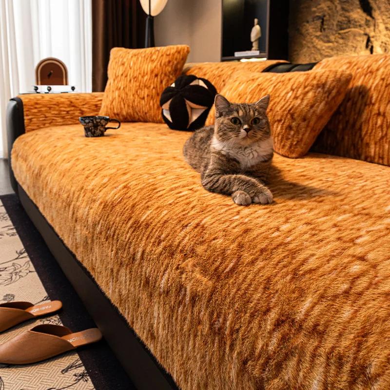 

Luxury-style High-end Furry Sofa Cushion 2025 New Four Seasons Universal Solid Color Thick Anti slip And Dustproof Sofa Cushion 90x70cm 1pcs оранжевый
