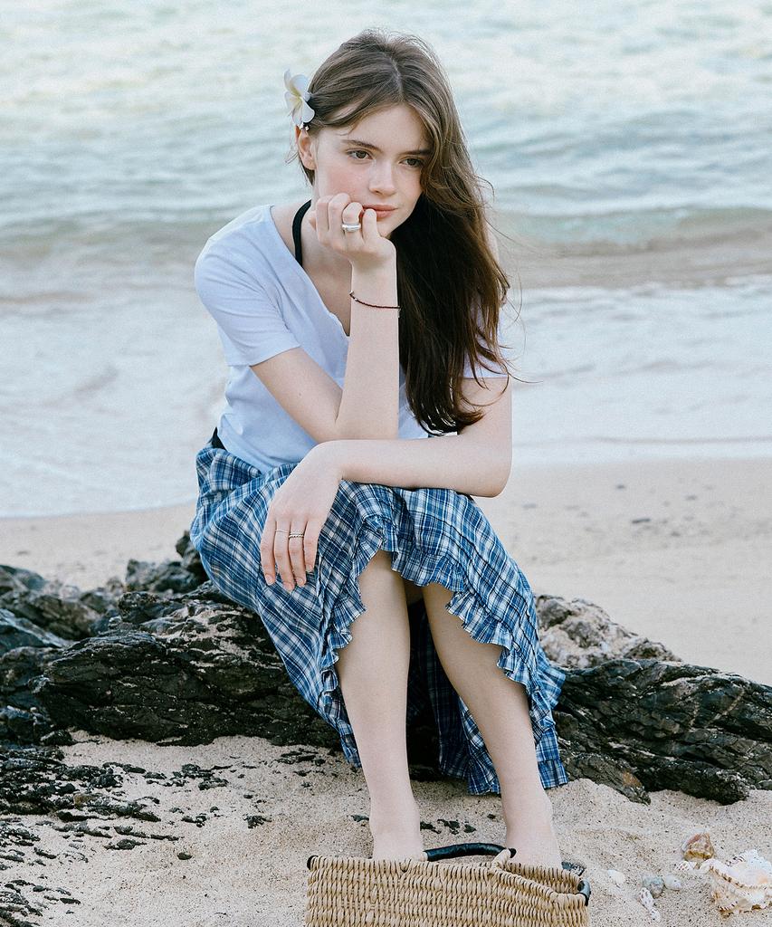 Letter From Moon Benny'S Tiered Midi Skirt (Blue)
