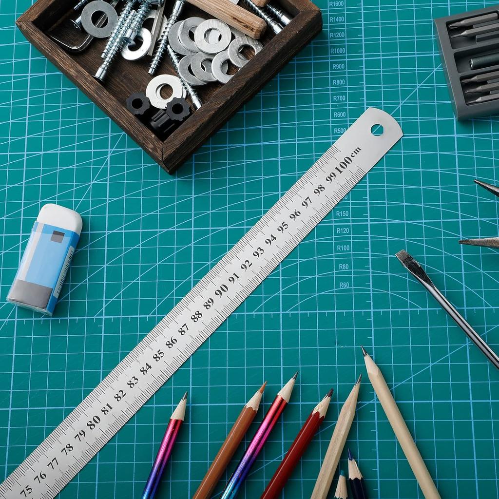 Lothee 6 Pieces Metal Yard Stick Meter Stick Large Stainless Steel Ruler Bulk Rule Measuring 1 Meter 40 Inch / 100 cm Measure Straight Edge for