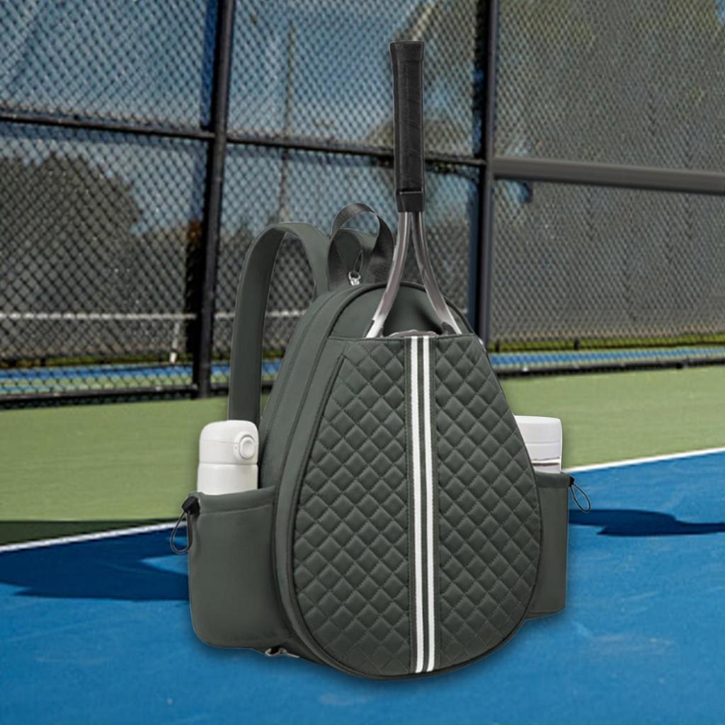 Tennis Bag Outdoor with Side Pockets Quilted Crossbody Backpack Green