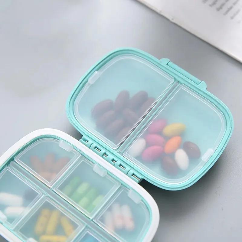 Mini przenośny 8 kratek pojemnik na tabletki organizer na leki podróżne pojemnik na tabletki z pszenicą do przechowywania dozownik do leków