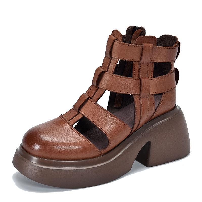 Fashion GKTINOO Women Sandals Summer Zipper Gladiator Boots Thick Soled 100% Genuine Leather Shoes Woman Handmade Platform Sandals
