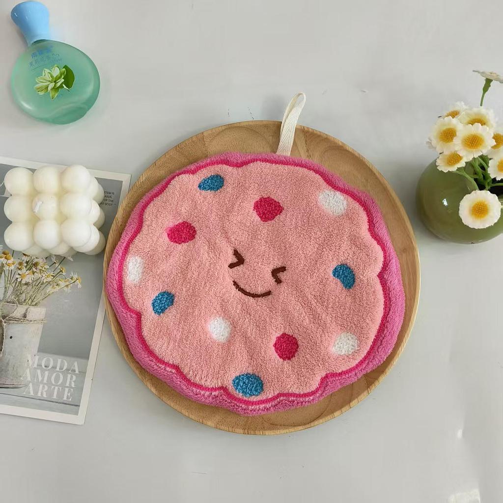 Cartoon Milk Biscuit Hand Towel - Thick, Absorbent, Coral Velvet Hanging Design