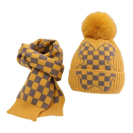 2Pcs/Set Children Hat Scarf Set Plush Ball Decor Thickened Velvet Lining Windproof Kids Winter Hat Scarf Set