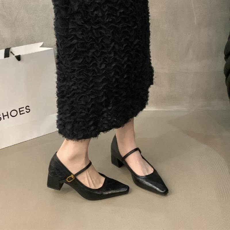 Designer Square Toe Women Mary Jane Shoes 2026 New Spring Shoes Ladies Elegant Buckle Strap Thick Heel Party Dress Pumps