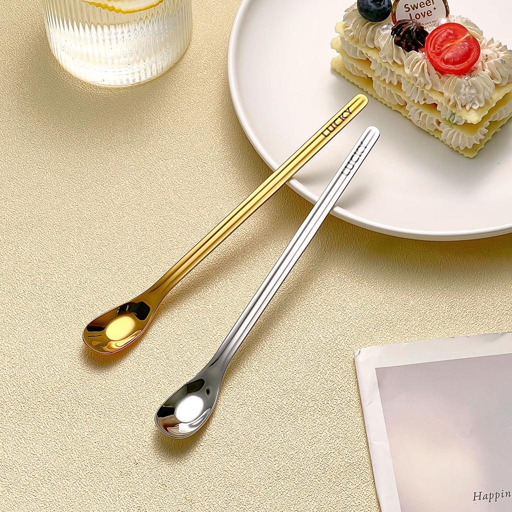 304 Stainless Steel Coffee Spoon Long Handle Stirring Spoon Reusable Ice Cream Dessert Spoon Teaspoon Kitchen Tableware