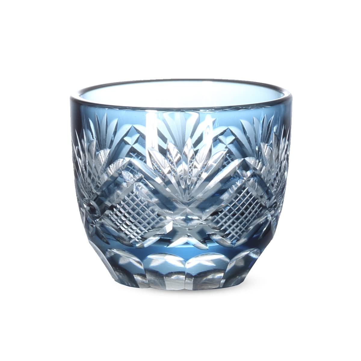 

J-kitchens Retro Kiriko Glass Cup, Sake Cup, 60mm Diameter x 50mm Height, 70cc, Flower and Arrow Design, Ink Blue, Kasho (Current Model)