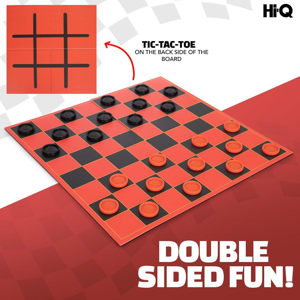 HI-Q Checkers & Tic-Tac-Toe Game for Kids: Interlocking Pieces, Foldable Board