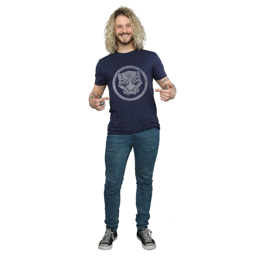 Black Panther Mens Distressed Logo Cotton T-Shirt