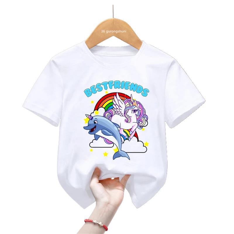 Summer Collection Watercolor Narwhal Print Tshirt for GirlsBoys Rainbow Kids Boys and Girl Clothes TOPS Fashion Modal Fabric