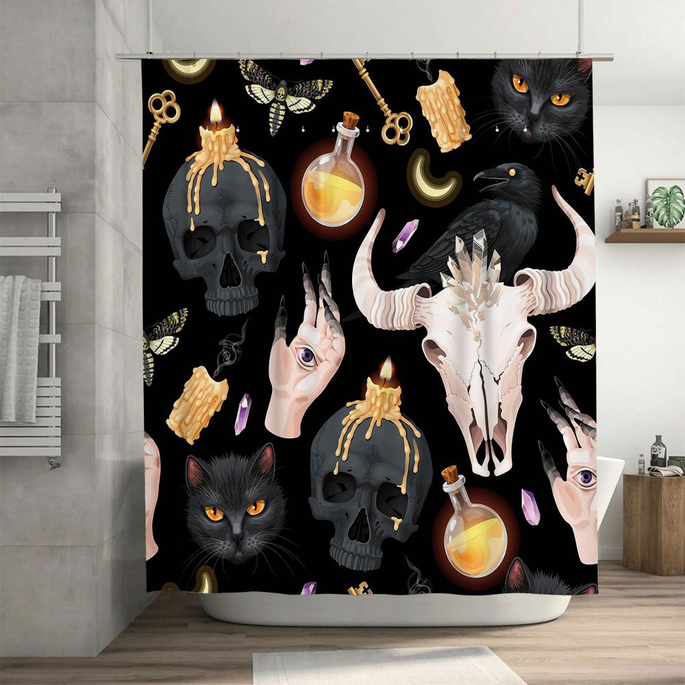 Black Gothic Witch Decor Shower Curtain Halloween Decoration 3D Printing Printed for Bathroom