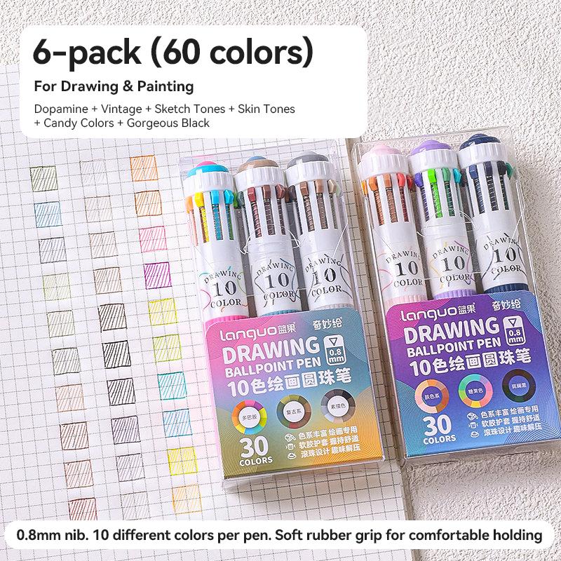 Languo 120/10 Colors Ballpoint Pen 0.8mm Soft Grip Press Multicolor Writing Pen for Art Drawing Marking Pen School Stationery