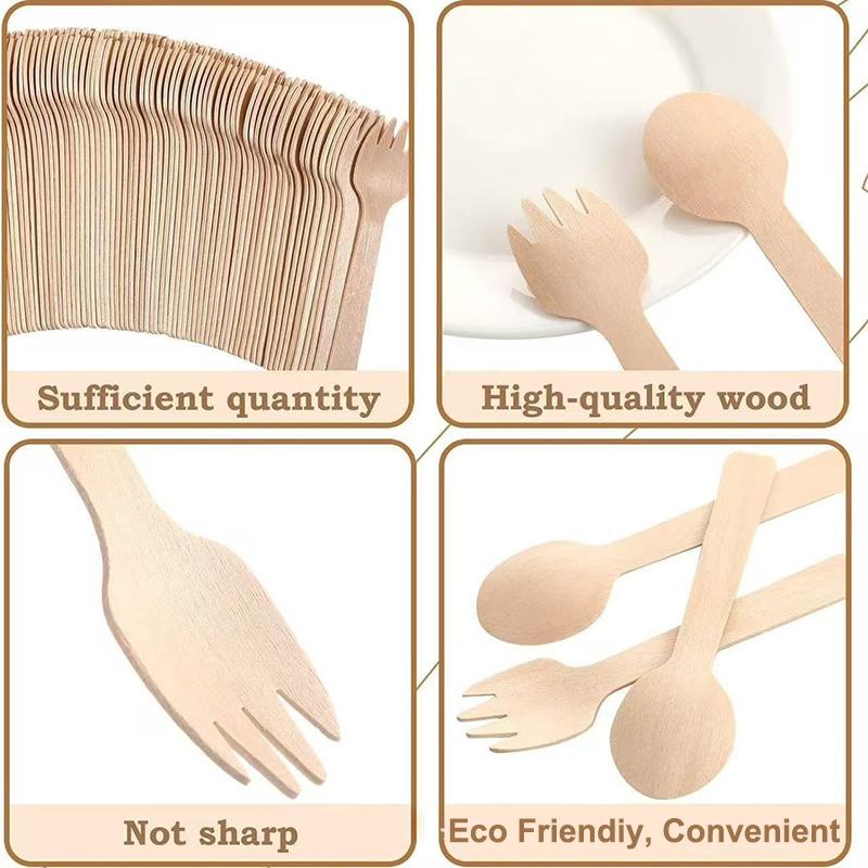 100Pcs Disposable Wooden Spoon Set For Ice Cream And Desserts Suitable For Parties Weddings Cakes Practical Disposable Tableware