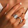 Stainless Steel Gold Color Pentagram Pattern Rings Set For Women Punk Metal Star Opening Adjustable Finger Ring Jewelry