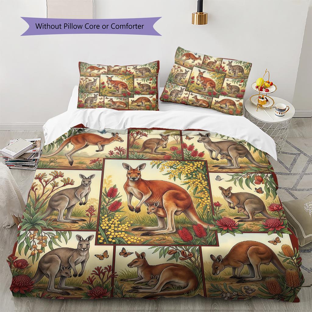 Retro Oil Painting Animals Pattern Bedding,Quilt Set Quilt Cover Pillowcase Home Birthday Gift (1 * Duvet Cover + 2 * Pillowcase, Without Core)