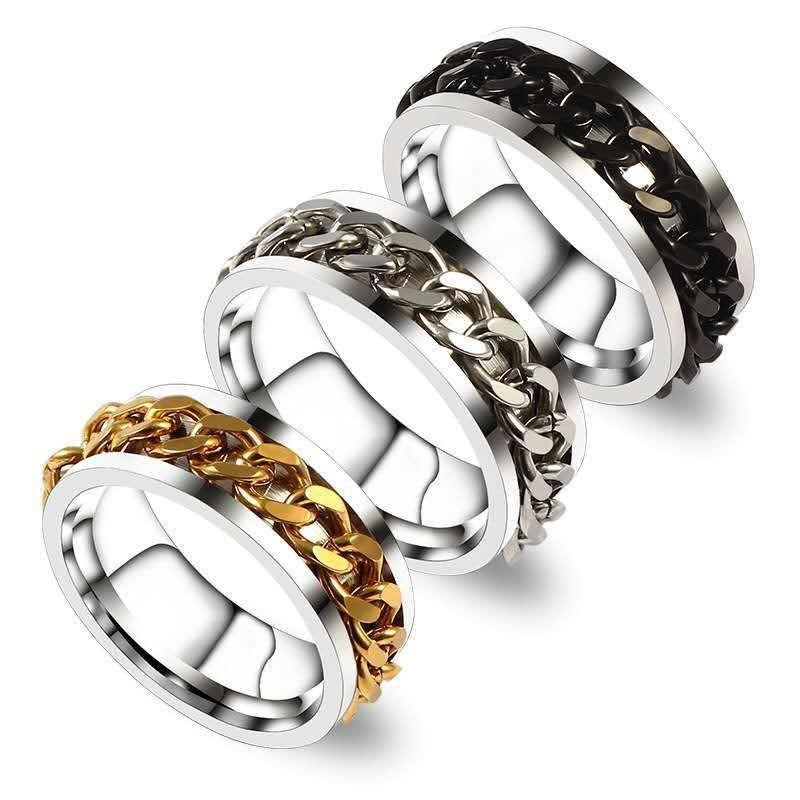 Titanium steel chain, rotating ring niche, stainless steel rotating chain, bottle opener trend bottle opening ring, male