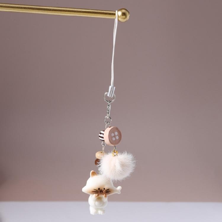 Sturdy Resin Cat Keychain Adorable Phone Accessory Compact Pet Lover Lightweight Phone Charm Gift for Everyday Use