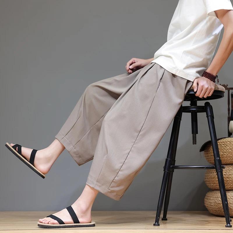 2026 Men Chinese Style Beach Pants Men Retro Streetwear Ankle-Lenght Bottoms Man Traditional Trousers Summer Harem Pants
