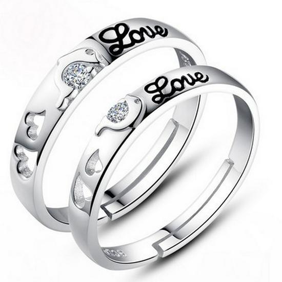 European & American Silver-Plated Zircon Wedding Rings - Korean Style Open Couple Rings for Women