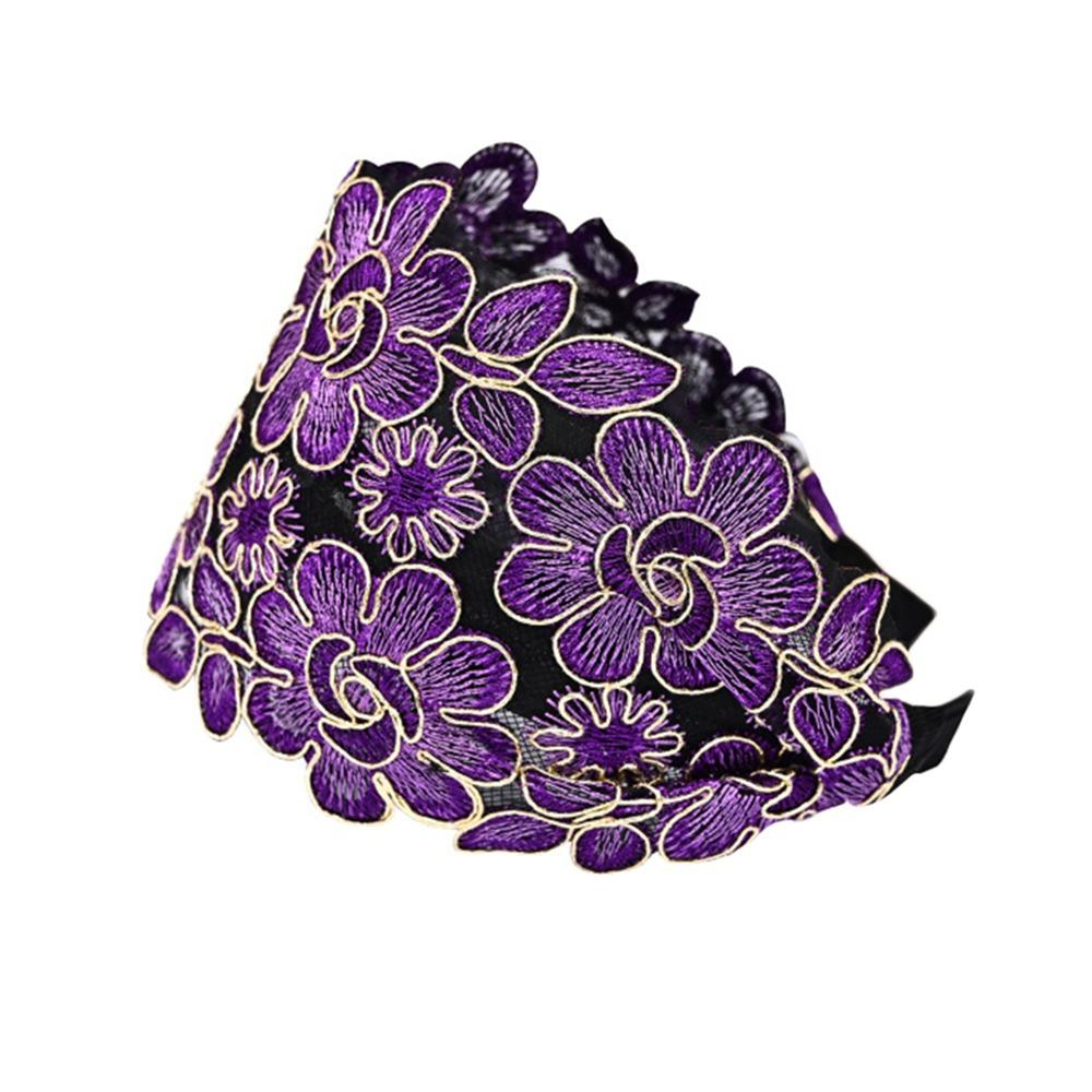 

Ins Wide Side Lace Mesh Hair Band Non Slip Elastic Hair Hoop Flowers Hollow Pattern Women Lace Hairbands Girls