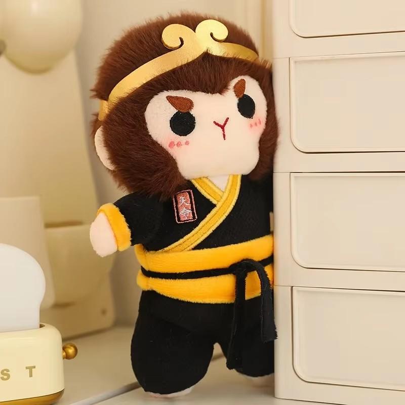 25CM Black Cartoon Monkey Plush Toy Chinese Mythical Story Sun Wukong Animation Doll Boy Anime Fan Gift