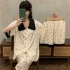 Sweet Princess Wind Bear Print Can Be Worn Outside Short-Sleeved Pajamas Loungewear Three-Piece Set
