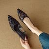 Pointed Toe Woven Hollow Temperament Small Heel Breathable Rear Empty High Heels Baotou One-word Strap with Skirt New Sandals