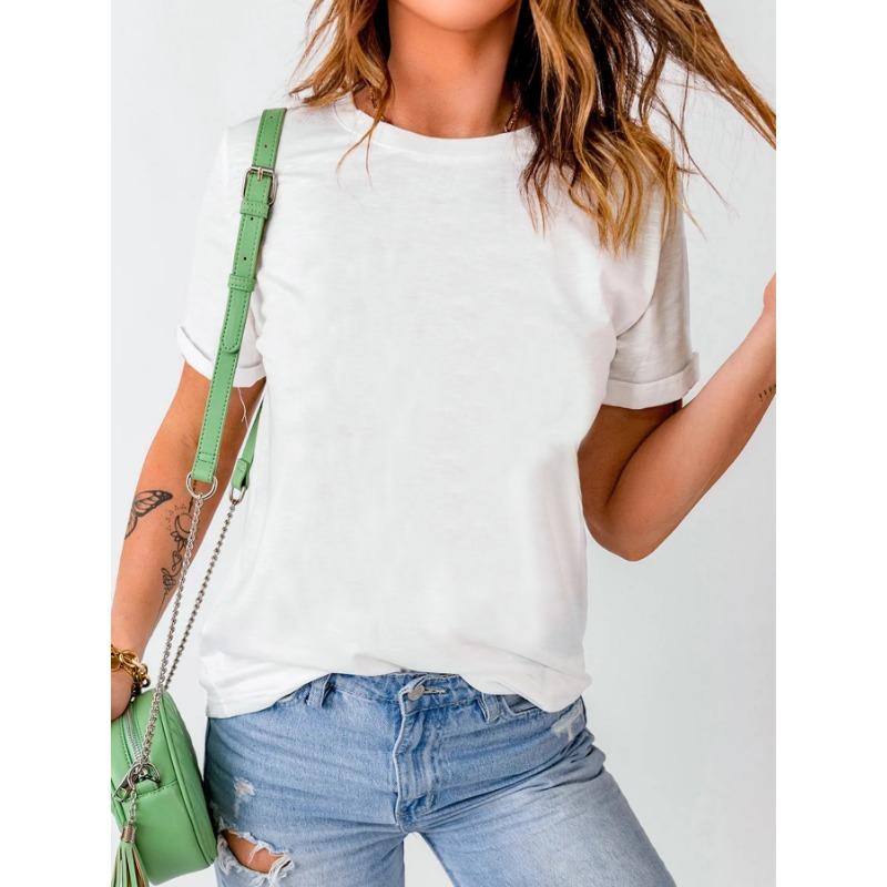 

YYFS женские модные повседневные летние весенние однотонные блузки и рубашки с короткими рукавами и круглым вырезом с принтом S белый