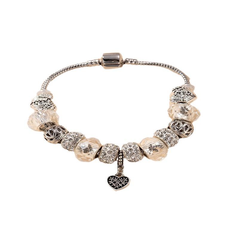 Sparkling Crystal Beaded Heart Bracelet With Rhinestone Pendant And Beaded Chain Charm