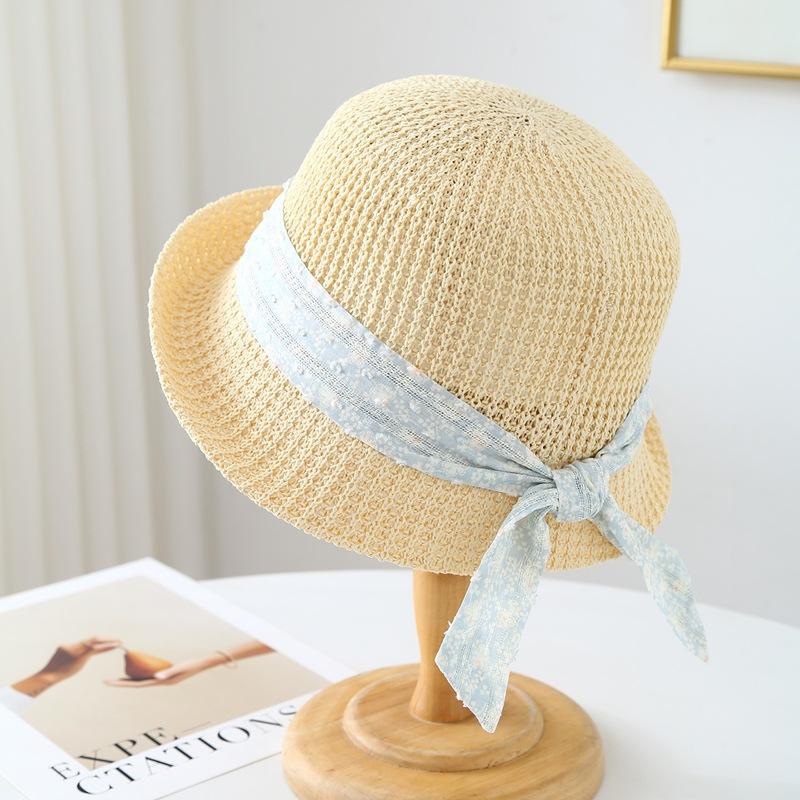 New Korean Product: Four-season Simple Straw Hat with Bow and Brim, Women's Fisherman Hat