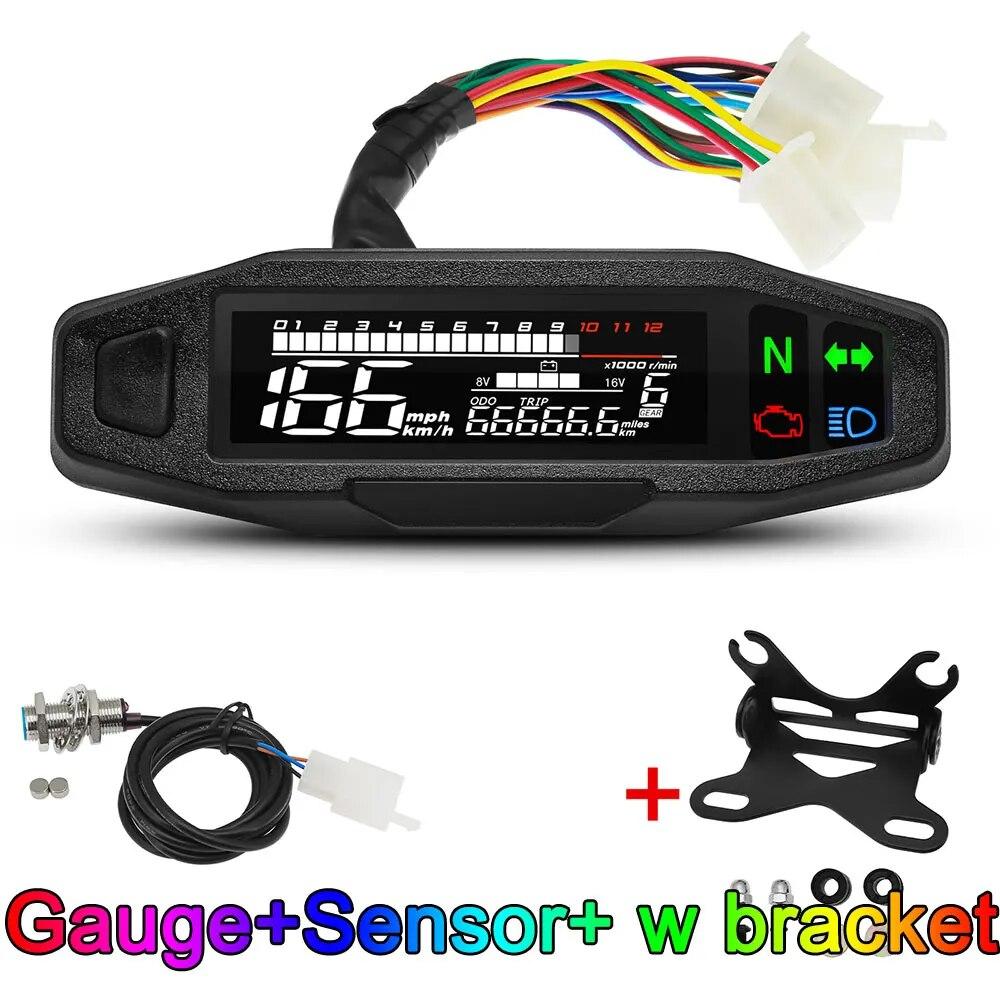 AD Motorcycle Speedometer Universal LED Tachometer Digital Dashboard Km/h MPH Odometer Meter Motor Gauge Sensor + Y/Z/W Bracket