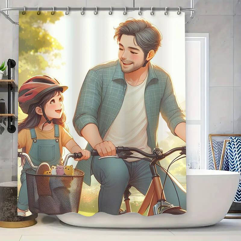 

Father And Daughter Cycling Waterproof Shower Curtain W60H190(CM)-1 Pcs