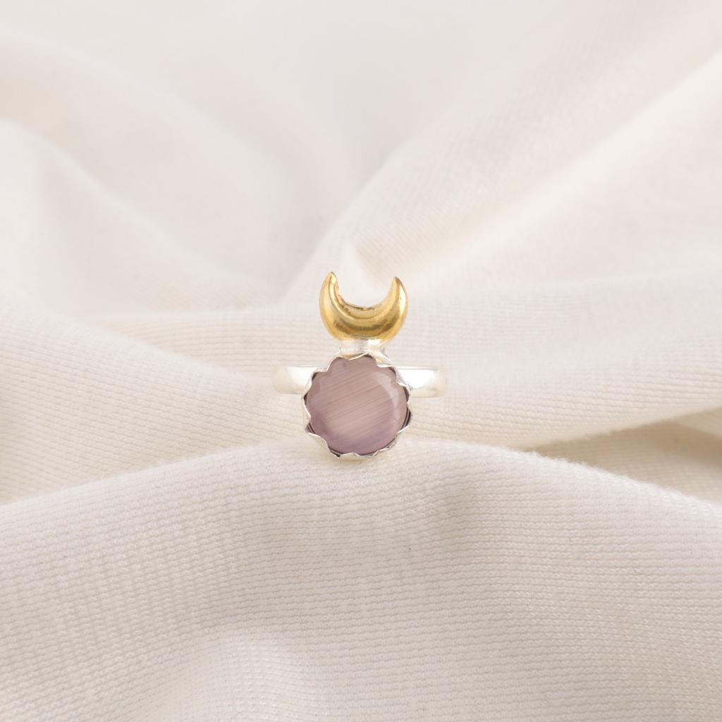 Purple Cat's Eye Stone Engagement Gift Ethnic Eternity Ring 925 Sterling Silver RR-58-49