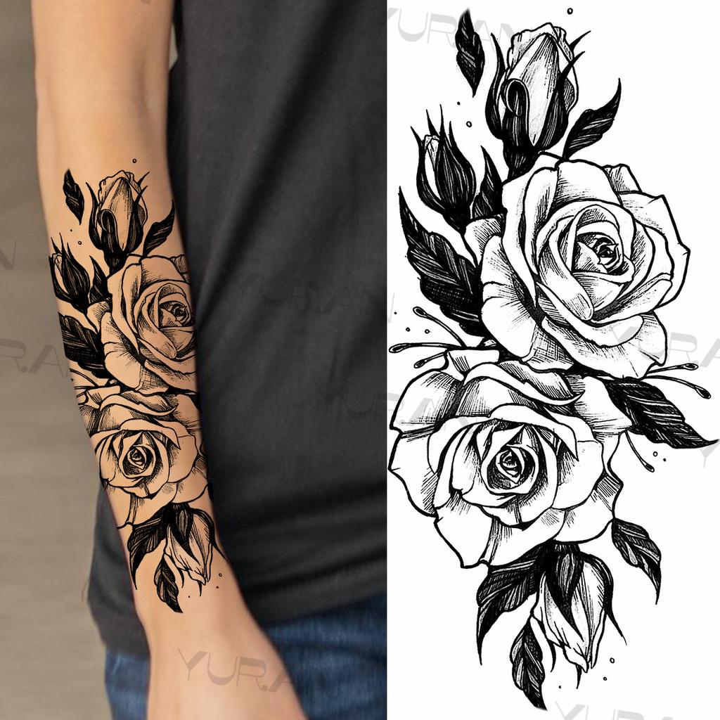 Large Colorful Rose Flower Temporary Tattoos For Girls Women Anchor Fake Gemstone Pendant Tattoo Paste Arm Body Tatoos Creative