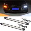 Exterior Car LED Lights, 2Pcs Flexible Daytime Running Light Strip Waterproof Auto Headlight Sequential White Turn Signal Yellow Led Light, 13.6