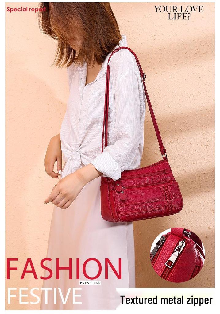 2023 Women's Soft Leather Crossbody Bag - Washed Leather, Large Capacity, Single Shoulder, Perfect for Mothers