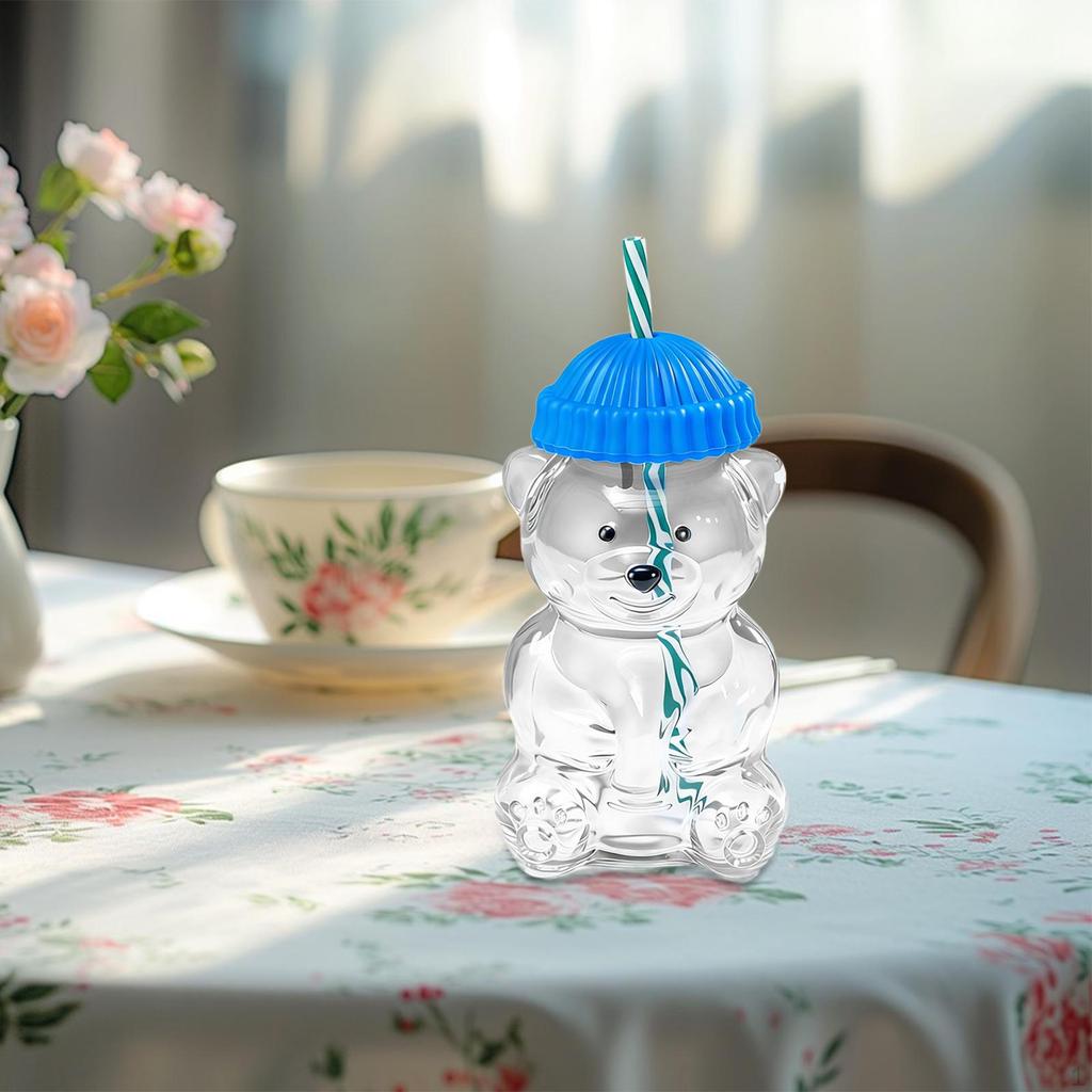 Bear Glass Cup Juice Glasses Clear Novelty Adorable Versatile Beverage Container with Lid for