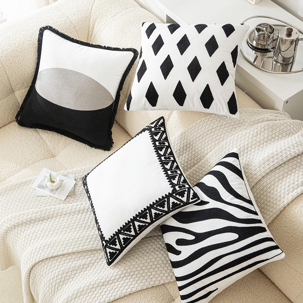 Geometrischer Stickerei Kissenbezug Mittel Leichter Luxus Wohnzimmer Sofa Kissenbezug Handtuchstickerei Design Musterzimmer Dekoration