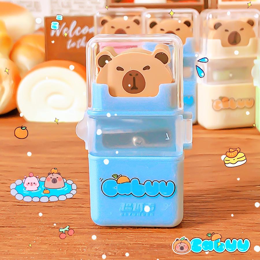 Aesthetic stationery back to school supplies Kawaii Stationery items capybara Erasers rubber cute Pencil sharpener