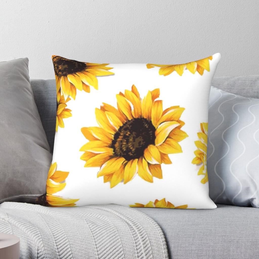 Yellow Sunflower Pillowcase Polyester Linen Velvet Printed Zip Decorative Throw Pillow Case Sofa Seater Cushion Cover