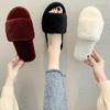 Cozy Plush Cotton Slippers for Women - Indoor Autumn/Winter Open Toe, One-Strap, Flat Bottom, Plus Size