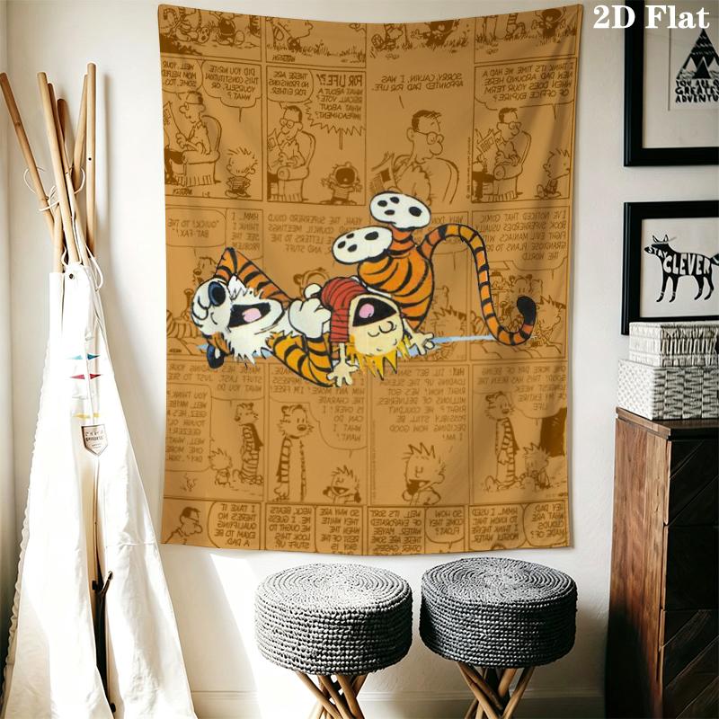 Calvin and Hobbes Wall Tapestry Aesthetic Wall Hanging Printed Fabric Blanket Decorative Tapestries for Bedroom Living Room Home Decor
