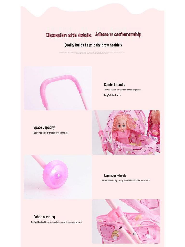 Baby Girl Doll Stroller with Light and Sound - Pretend Play Birthday Gift