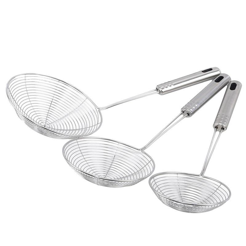 Oval Skimmer Stainless Steel Filter Mesh Oil Pot Food Filter Cookware Colander Fried Filter Kitchen Strainer Baking Cooking Tool for Home Kitchen Use