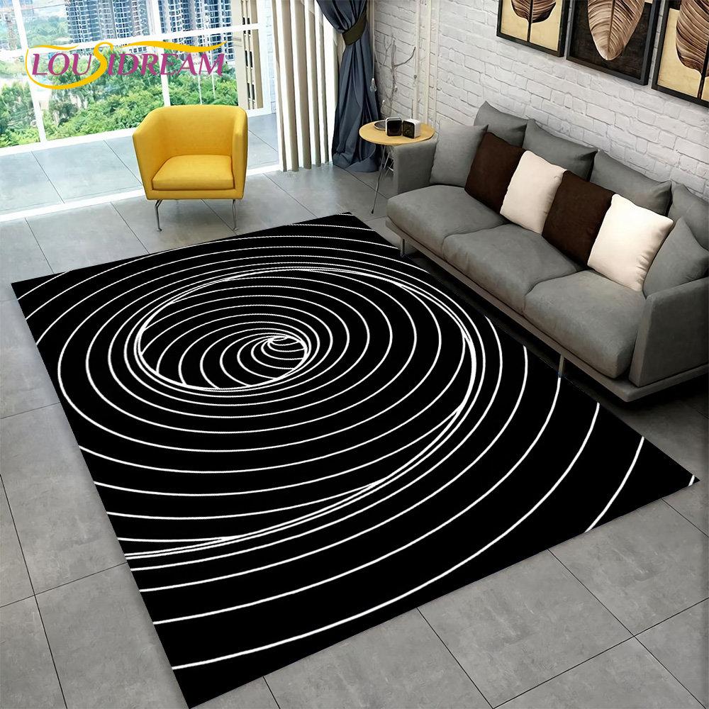 3D-Vortex-Illusionsteppich, abstrakter geometrischer optischer Teppich für Wohnzimmer, Schlafzimmer, Sofa, Fußmatte, Dekor, rutschfeste Bodenmatte