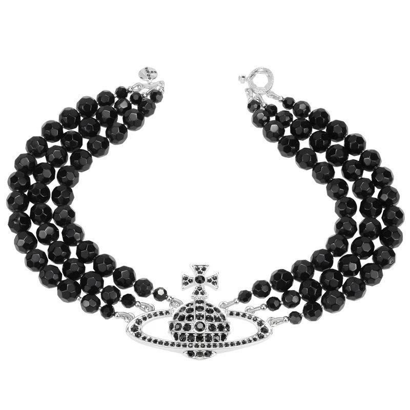 Vivienne High-End Three-Layer Pearl & Diamond Saturn Necklace for Women