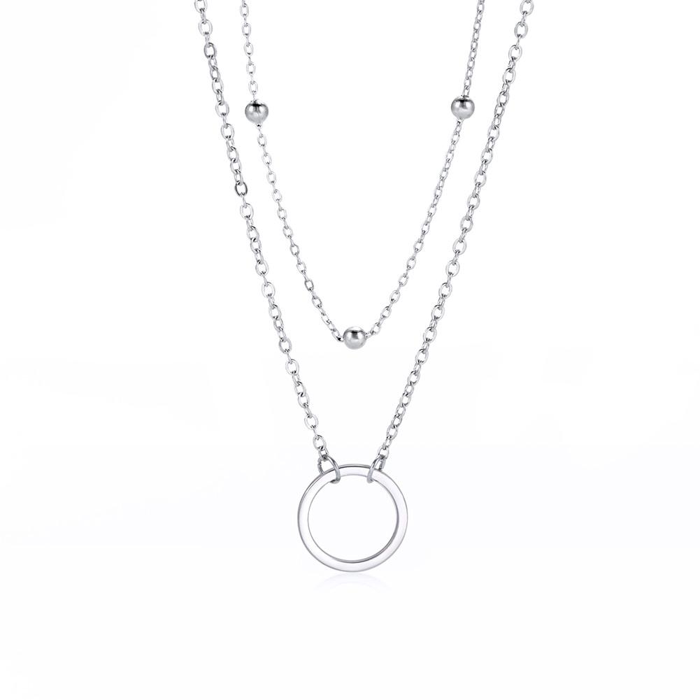 Double Bead Chain Hollowed Out Circular Pendant for Women's Necklace Gold Elegant Stainless Steel Pendant Jewelry Gift
